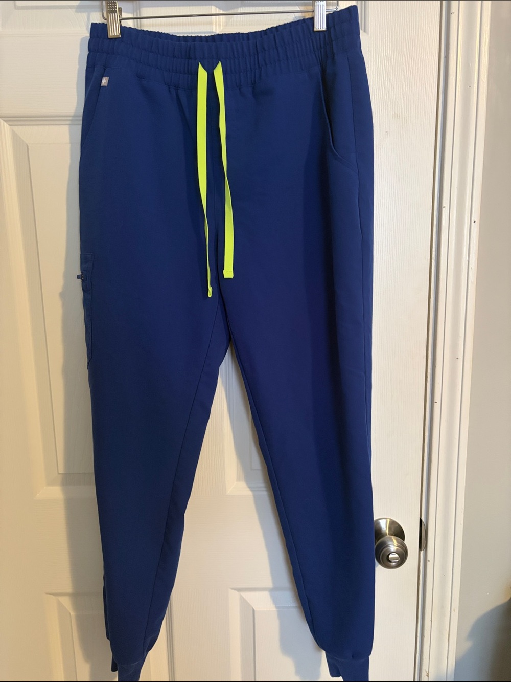 Figs Women’s Electric Blue Jogger High Waist Scrub Pants with Neon Drawstring